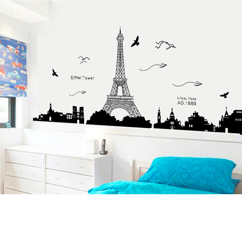 Decal dán tường trang trí sang trọng thành phố PARIS phòng khách, phòng ngủ sinh động