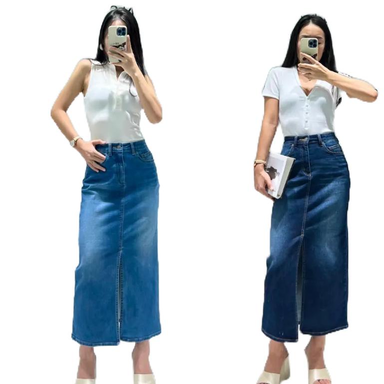 Chân Váy Jean Dáng Dài Xẻ Trước V2_ Váy bò dáng dài cạp cao thanh lịch, fom đẹp, thương hiệu Sam