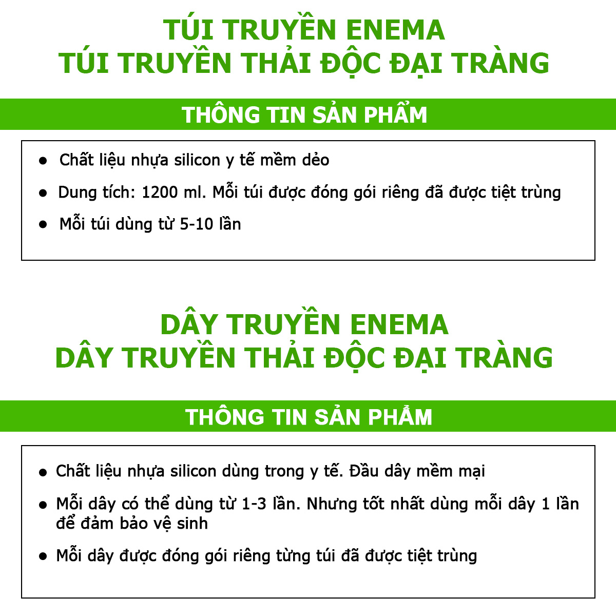 Bộ dụng cụ thải độc đại tràng enema (Combo 1 túi + 10 dây)