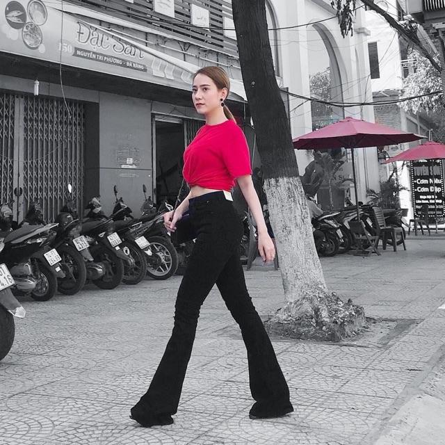 QUẦN ỐNG LOE ĐEN DÀI- chất jeans dày mềm- (hình thật