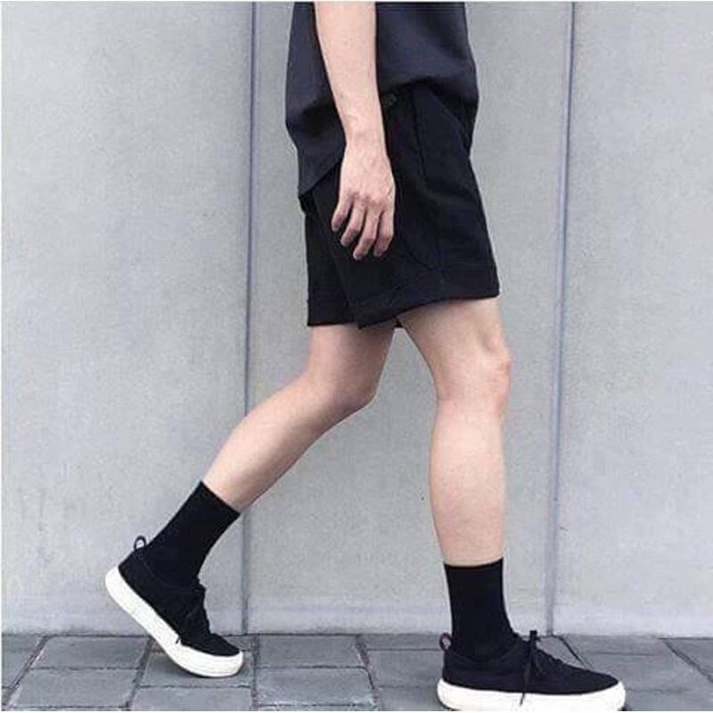 Quần đùi nam nữ trơn vải nỉ da cá lưng thun dây rút, quần short unisex ống rộng basic siêu mát