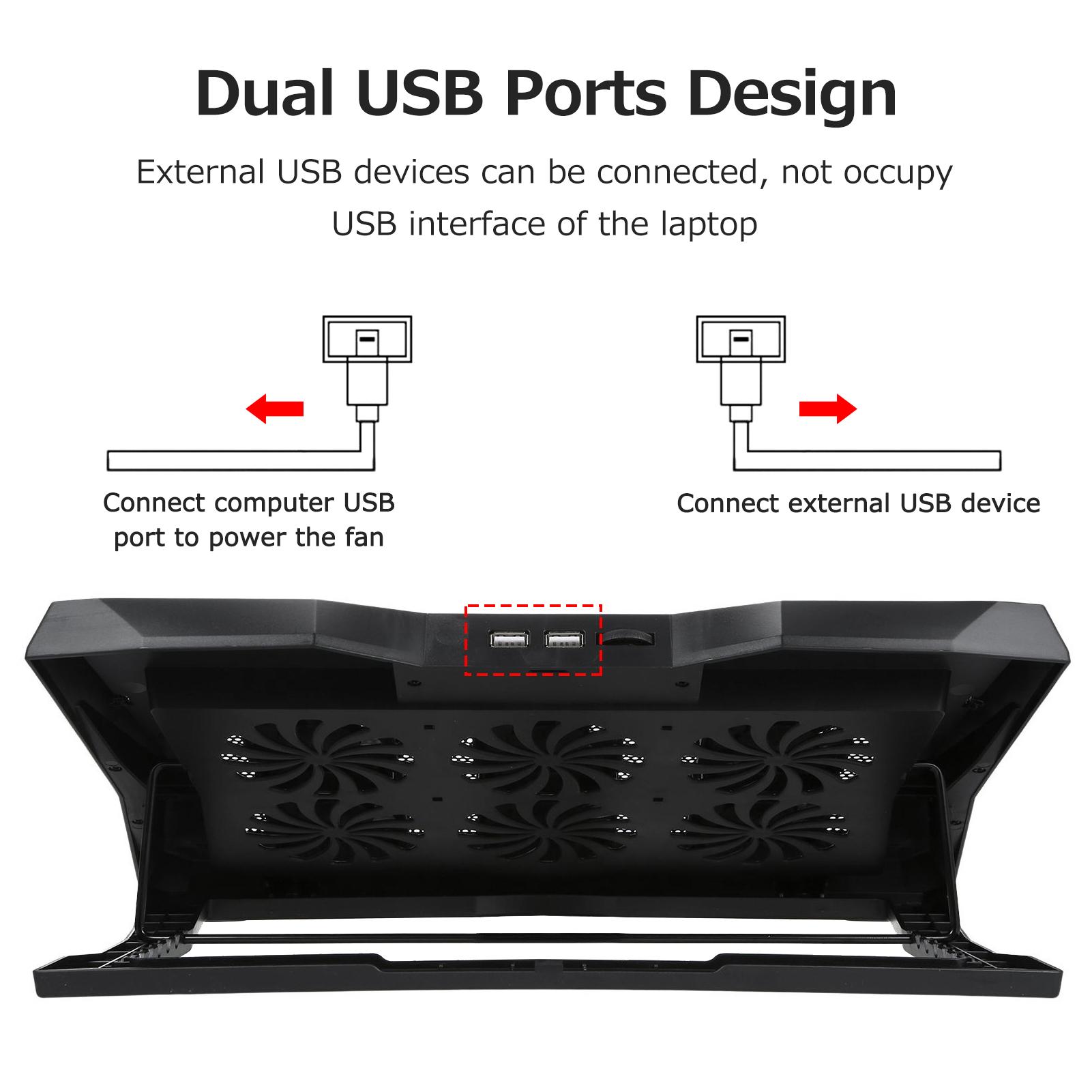 Q3 Laptop Cooler 6-fan Laptop Cooling Stand Low Noise with 6-level Adjustable Height Dual USB Ports Wide Compatibility
