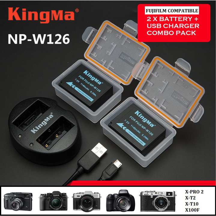 Bộ 2 pin sạc và sạc đôi KingMa NP-W126 Fujifilm XT-20, XT-10, X-A3, X-E2  Hàng chính hãng