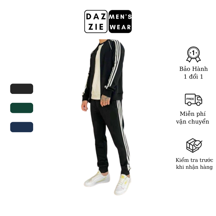 Bộ Áo Quần thể thao nam DazzieMenwear Thu đông 3Sọc chất Thun UMI Cao Cấp co dãn 4 chiều