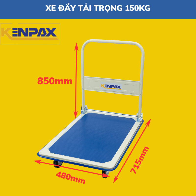 Xe Đẩy, Xe Kéo Hàng Gấp Gọn Sàn Thép 4 Bánh Kenpax Trọng Tải 150kg, 300kg, Bảo Hành 3 Năm