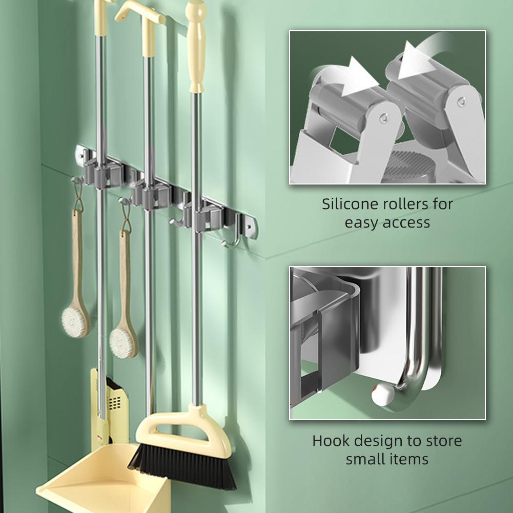 Bộ 2 Giá Đỡ Chổi Cây Lau Nhà Treo Tường Bằng Thép Không Gỉ