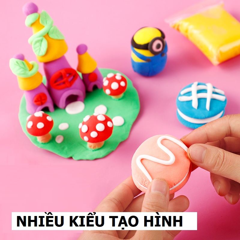 Đất sét tự khô an toàn cho bé nặn 12 - 24 - 36 màu xốp nhẹ kèm khuôn dụng cụ, đất nặn tự khô, đồ dùng học tập