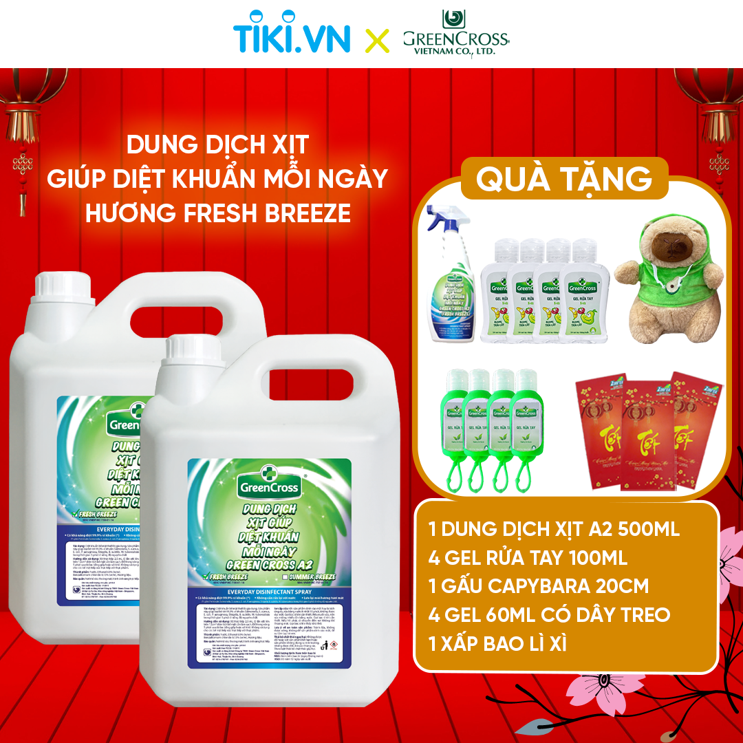 [MUA 2 TẶNG 11] 2 Can Dung dịch diệt khuẩn bề mặt Green Cross A2 không tỳ vết Can 5L Tiết kiệm
