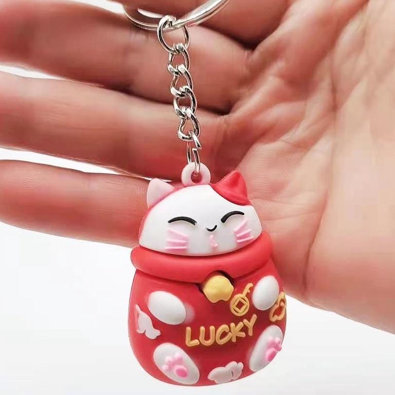Móc Khóa Mèo Thần Tài May Mắn - Móc Chìa Khóa Lucky Cat Đáng Yêu Duashop