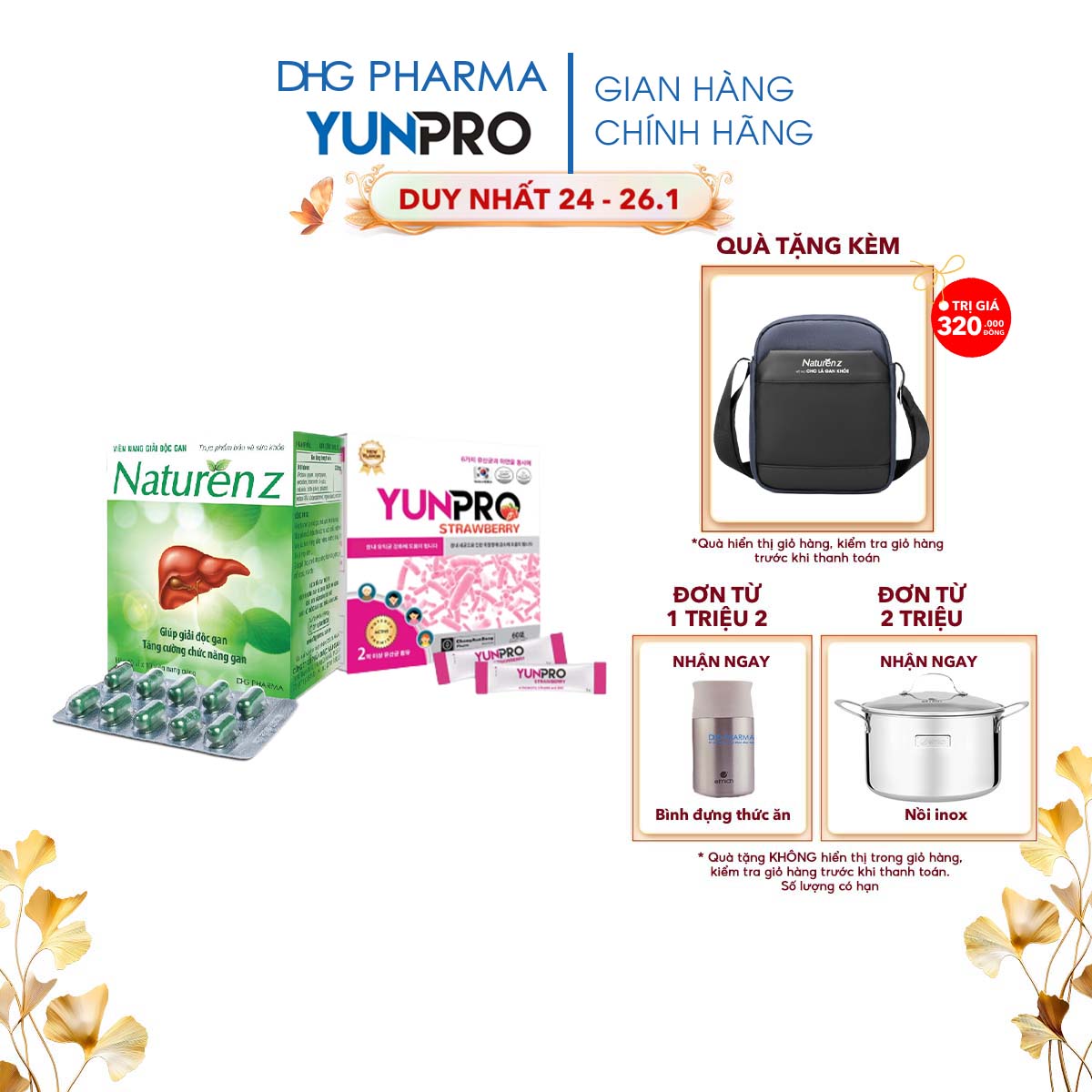 Combo TPCN Naturenz hỗ trợ hạ men gan và Men vi sinh bổ sung lợi khuẩn probiotic Yunpro vị dâu