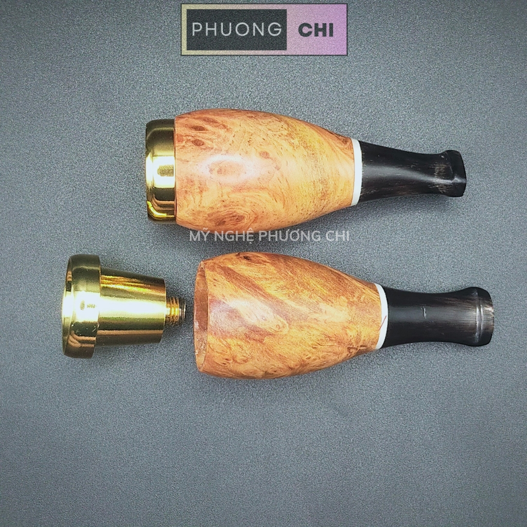 Tẩu Bắt Tóp Xì_Gà chất liệu gỗ HL đầu bằng đồng có 4 vòng ring 42-60 - quà tặng ý nghĩa cho nam giới