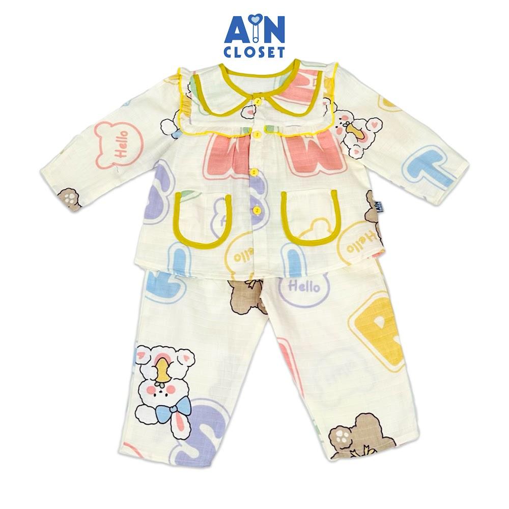 Bộ quần áo Dài bé gái họa tiết Thỏ Gấu xô sợi tre - AICDBG8HISL4 - AIN Closet