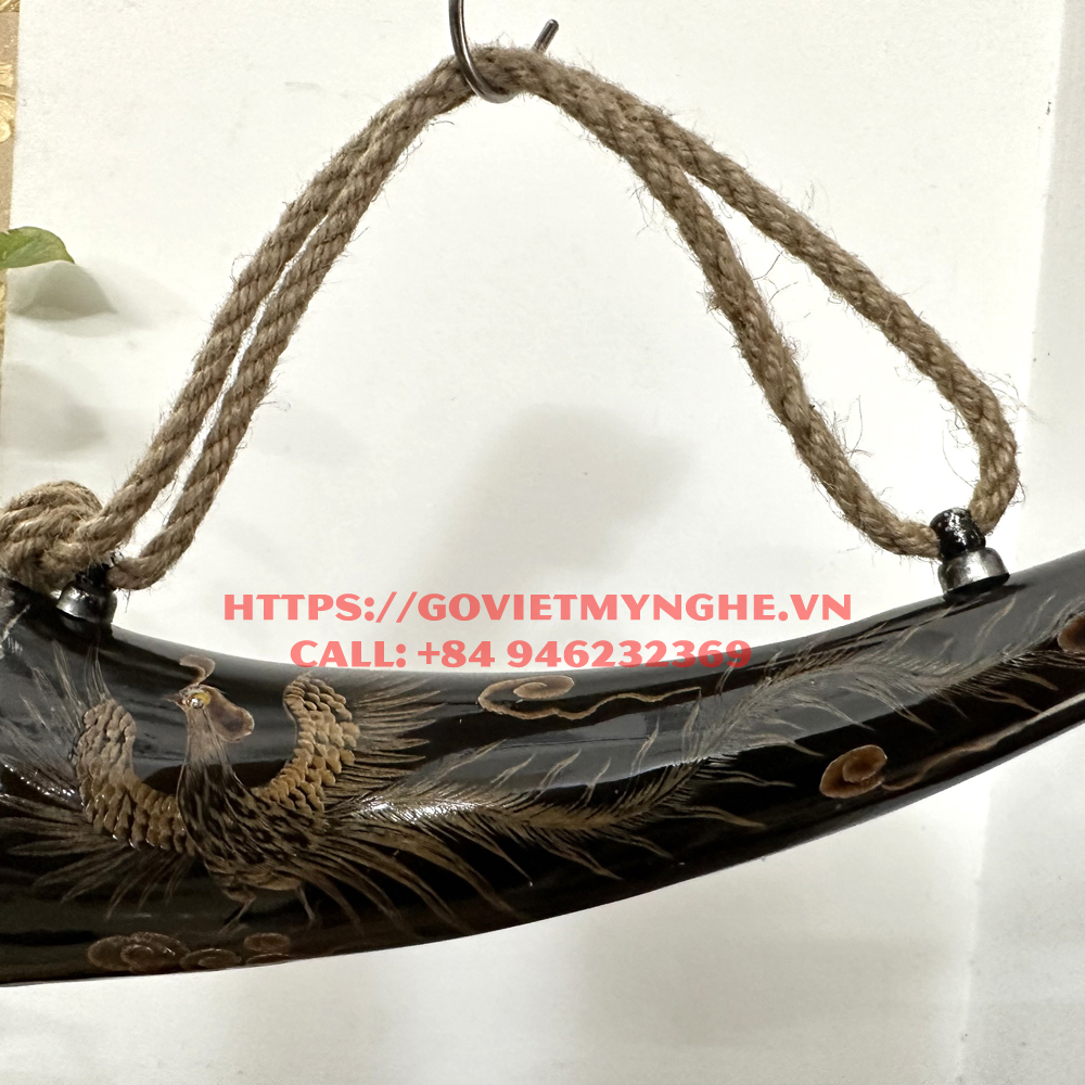 Kèn tù và sừng trâu tự nhiên - điêu khắc hình chim Phụng - Lưỡi gà bằng đồng cho âm thanh to vang xa - Màu sắc sừng tự nhiên