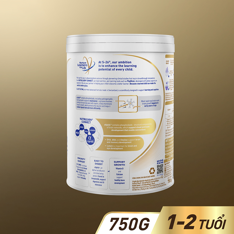 Sữa bột công thức S-26 ULTIMA 2 750G với hợp chất NUTRILEARN CONNECT cho bé 12 - 24 tháng tuổi
