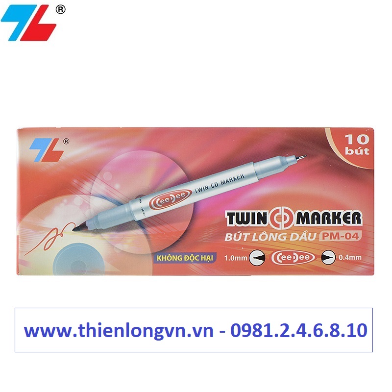 Hộp 10 cây bút lông dầu Ceedee Thiên Long; PM-04 mực đỏ