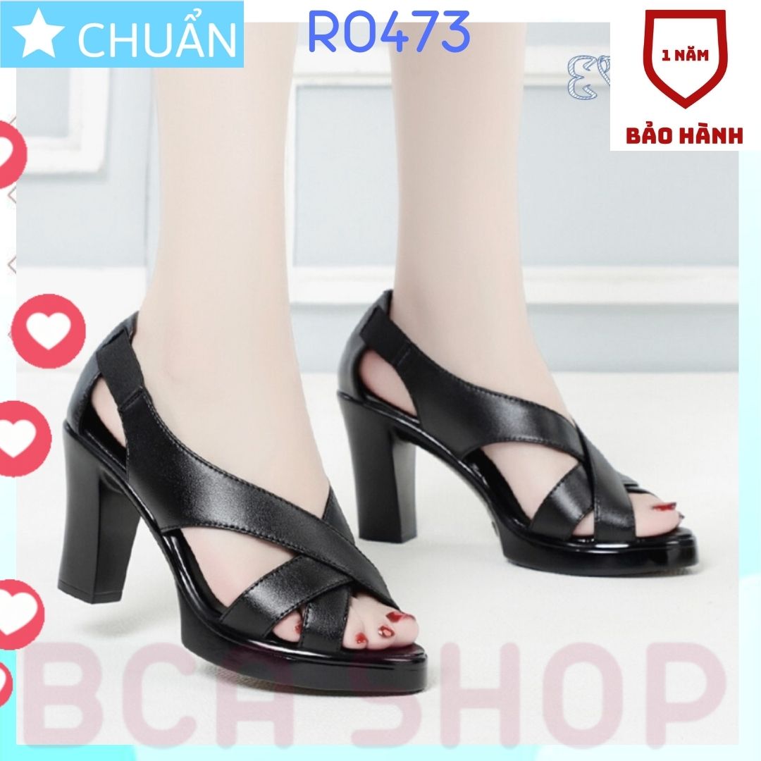 Giày cao gót nữ 8p RO473 ROSATA tại BCASHOP bít mũi quai sau phối thun nên mang rất ôm chân - màu đen