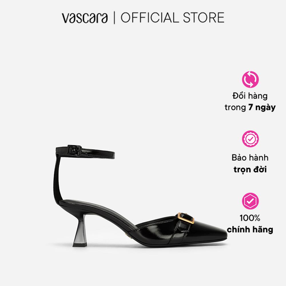 Vascara Giày Bít Mũi Vuông Ankle Strap Spool Heel Quai Phối Belt  - BMN 0544