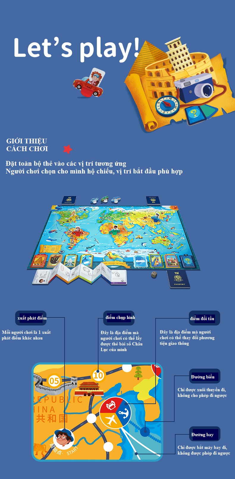 Trò chơi board game DU LỊCH VÒNG QUANH THẾ GIỚI chính hãng TOI Travel Around The World TPZY218