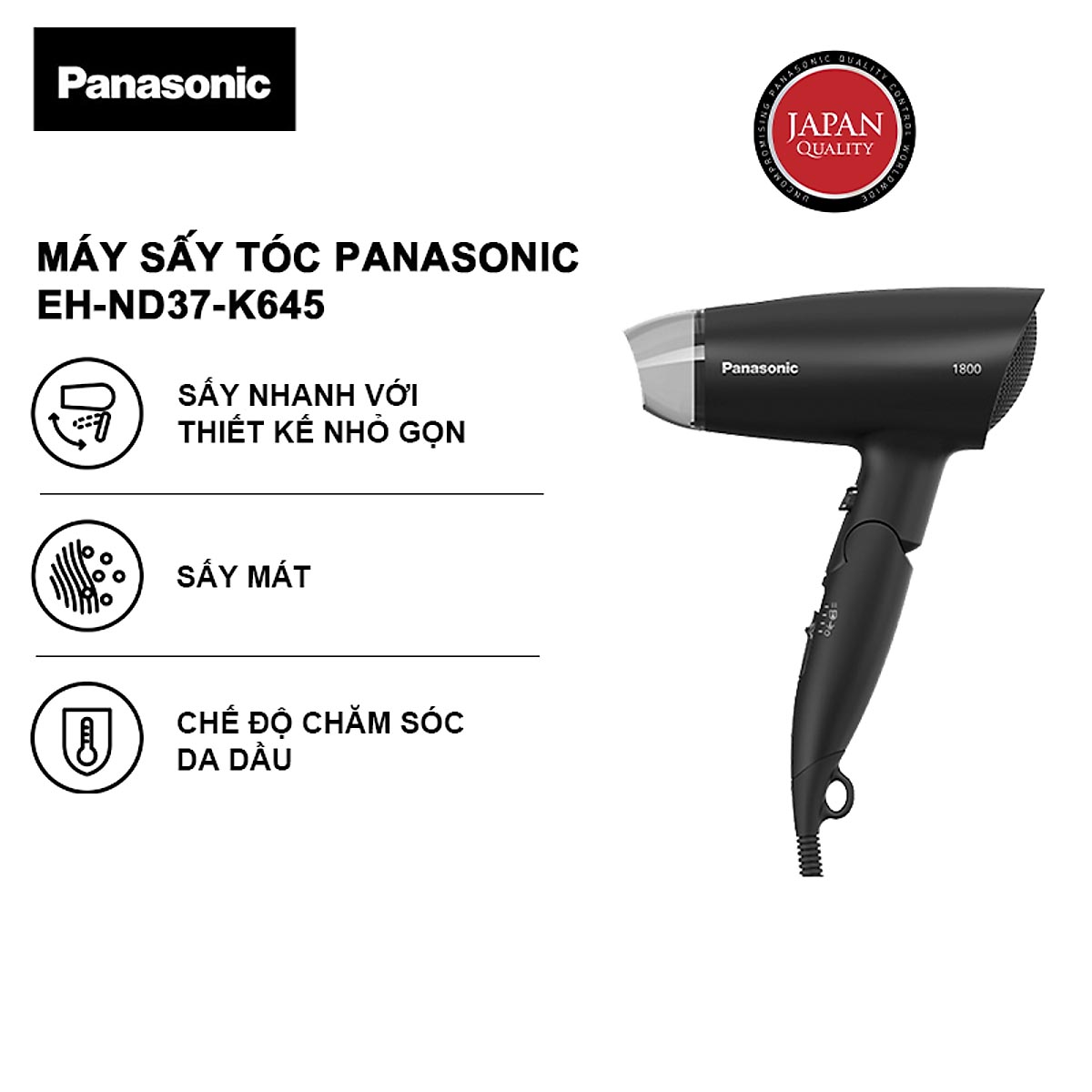 Máy sấy tóc gấp gọn Panasonic Thai Lan EH-ND37 công suất 1800W, hàng chính hãng