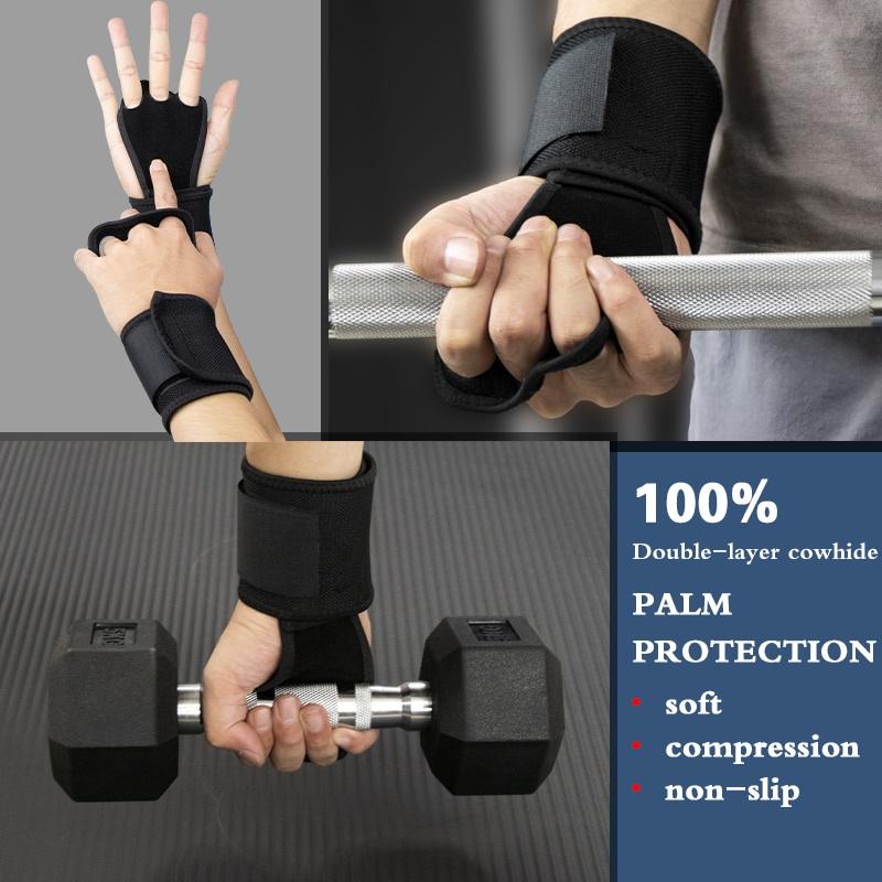 Gym Weightlifting Gloves 3 Holes Cowhide Leather Hand Grips Artistic Gymnastics Crossfit Grip Pull-ups Prevent Hand Blisters Rip
