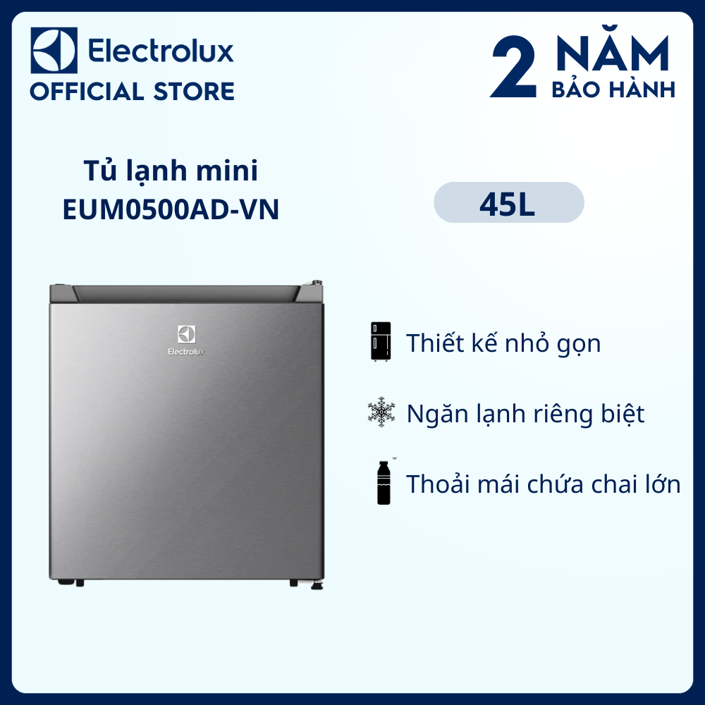 Tủ lạnh mini bar Electrolux  45 lít - EUM0500AD-VN - Ngăn lạnh riêng biệt, tiết kiệm điện , nhãn năng lượng 5 sao - Bảo hành 2 năm toàn quốc [Hàng chính hãng]