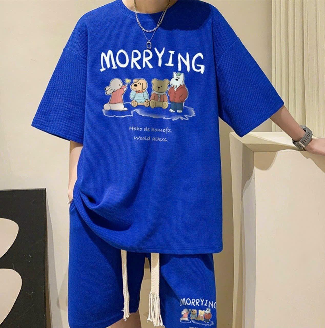 Sét Thể Thao Nam Nữ Mùa Hè Mặc Nhà Chất Thun Cotton Xốp Thái Siêu Xịn In Chữ MORRYING Siêu Đẹp HTM FASHION