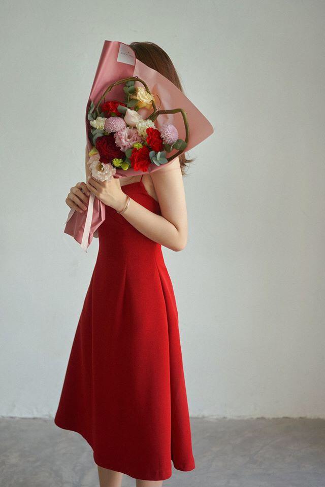 Đầm xòe 2 dây dự tiệc love cực sang BY8199