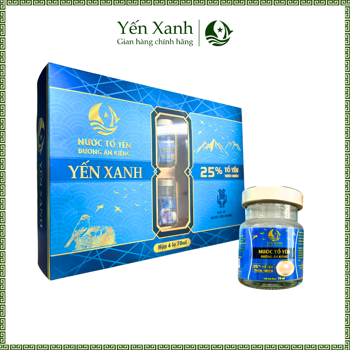 (25% tổ yến) Nước tổ yến đường ăn kiêng - YẾN XANH - Hộp 6 lọ x 70ml, tốt cho người bị tiểu đường, người cần ăn kiêng
