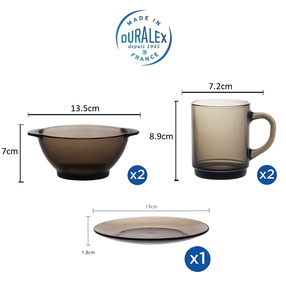 Bộ Kid Set 5 món D7005LC Duralex - Lys Nâu khói Creole Thủy tinh cường lực cao cấp Pháp