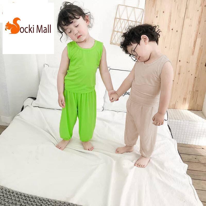 Thời trang trẻ em - Đồ bộ quần áo thun bé trai, bé gái, ba lỗ trơn, chất cotton mát mẻ