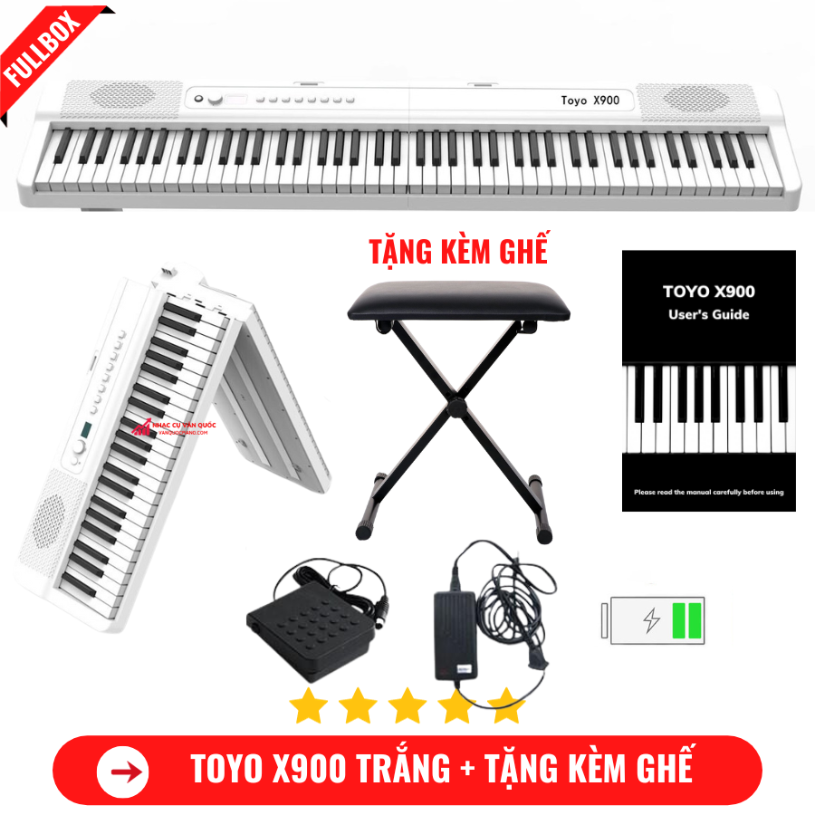 Đàn Piano Điện Toyo X900 Gấp Gọn -88 Phím Nặng Cảm Lực - Kết Nối Bluetooth + Chân Đế