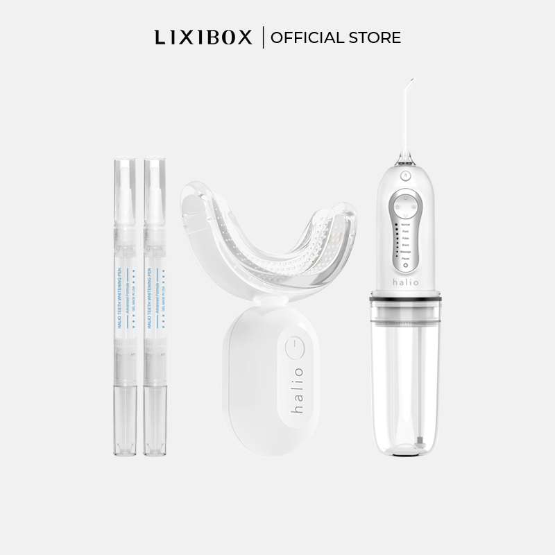 Combo Máy tăm nước cầm tay Cordless Oral Irrigator Và Máy Tẩy Trắng Răng Halio Blue Light Professional Teeth Whitening Enhancer