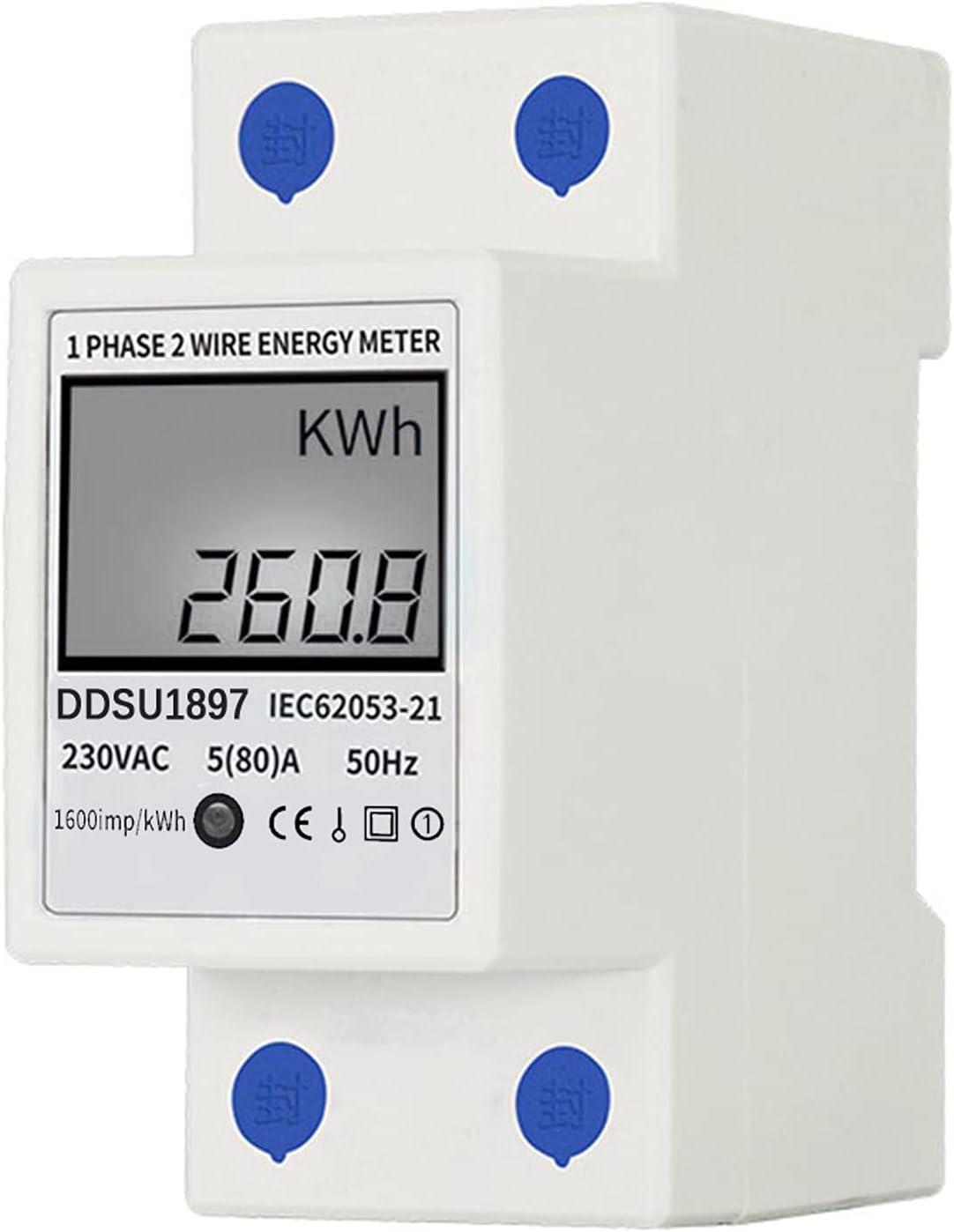 Đồng hồ điện đơn -PHase, máy đo điện năng lượng điện kỹ thuật số 80A 220V với đa chức năng đường ray DIN đơn lẻ với hai dây đơn -phase đơn