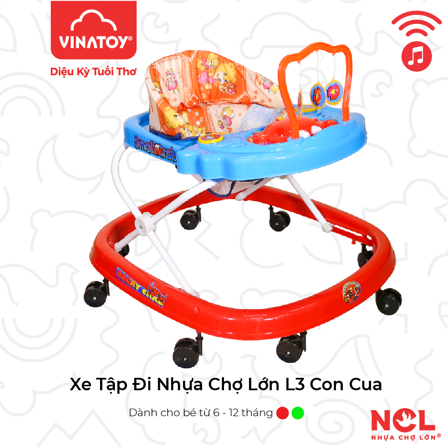 Xe Tập Đi Nhựa Chợ Lớn L3 Con Cua (Có nhạc) - Dành Cho Bé Từ 6 - 12 Tháng - M1393B-XTĐ - Giao màu ngẫu nhiên