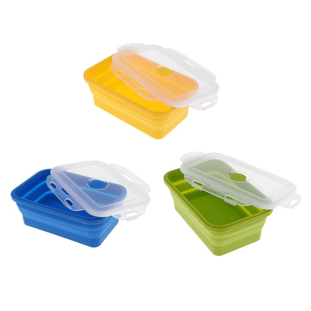3x Silicone Folding Collapsible Bento Box Stackable Food Storage Container