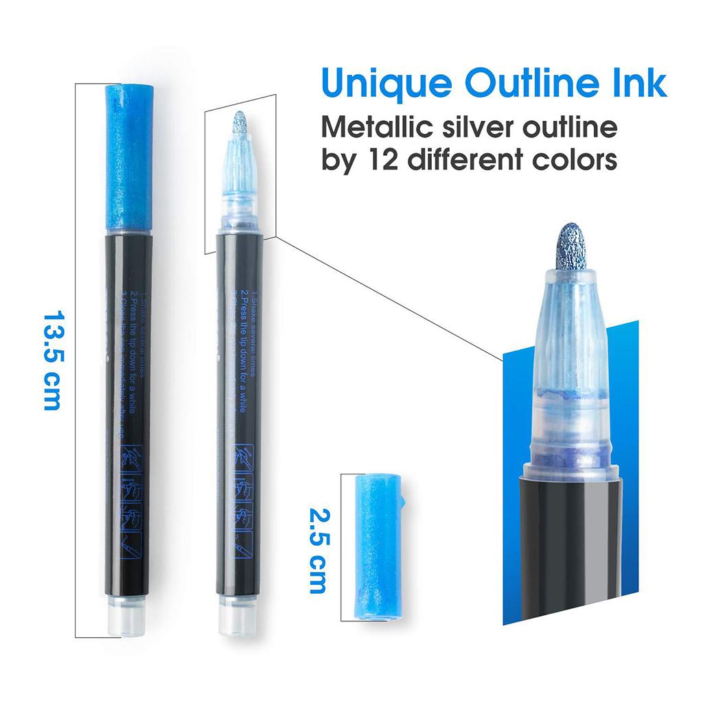 12Pcs Metallic Double Line Outline Pens Drawing Painting Pens Diary DIY Crafts