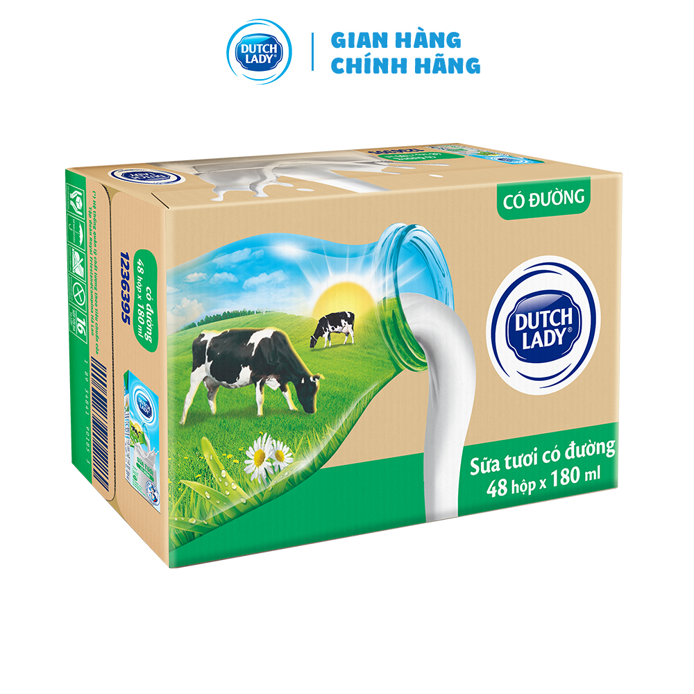 Thùng 48 Hộp Sữa Tươi Tiệt Trùng Dutch Lady Cô Gái Hà Lan Có Đường (48X180ml)