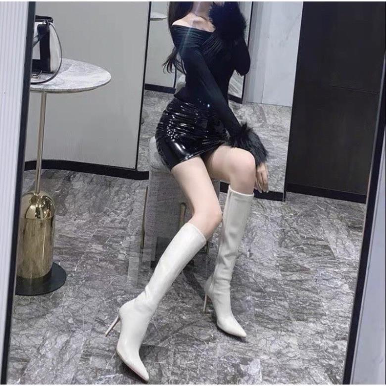 Hàng cao cấp Boots đùi lót lông, Bốt dài tới gối da lì gót nhọn cao 6p (2109) sang chảnh