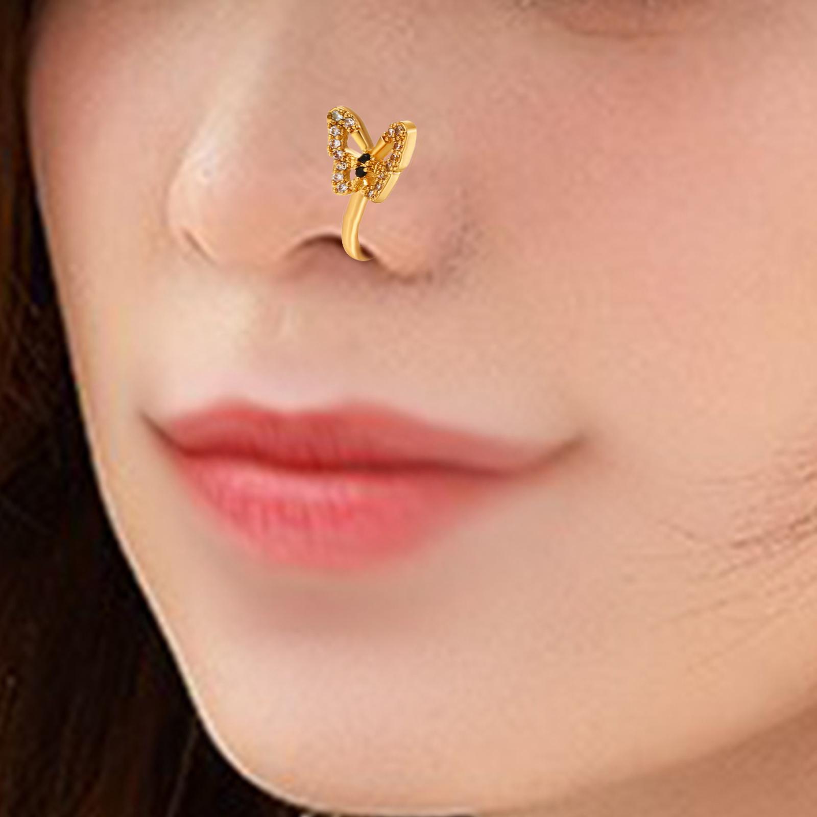 Fake Nose Rhinestone Copper No Piercing Clip on Nose for Women Men