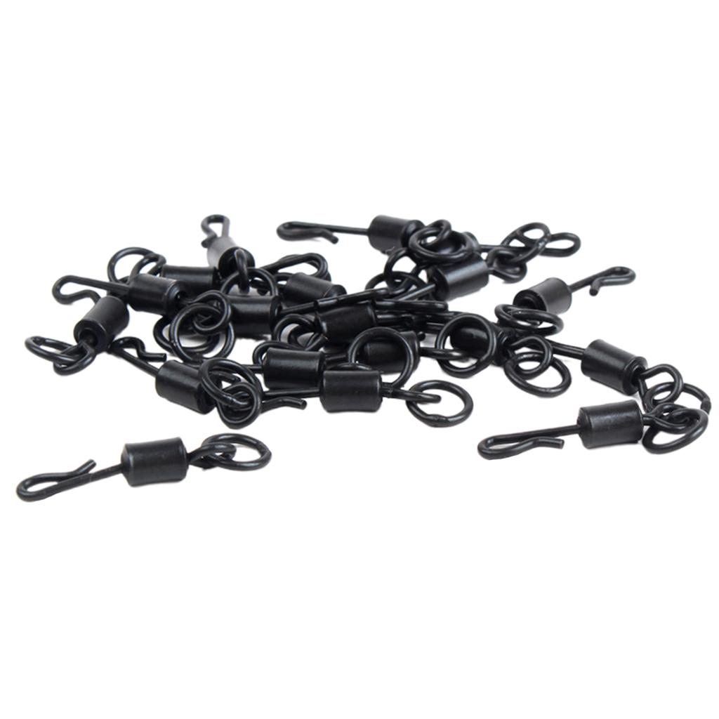 50pcs Matte Black Carp Fishing Swivels Long Body Quick Change Swivel w/ Ring