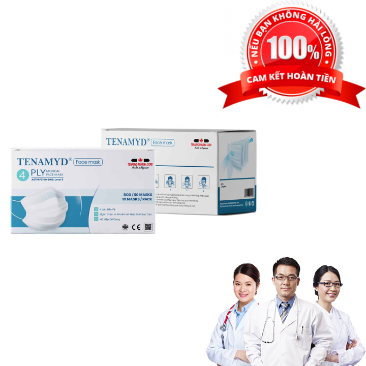 (COMBO 5 HỘP) Khẩu Trang Y Tế 4 Lớp Tenamyd Chính Hãng