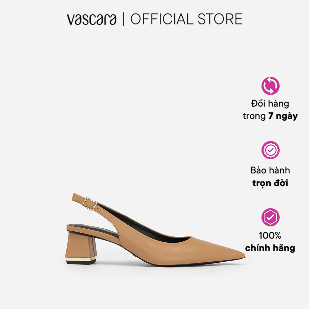 Vascara Giày Slingback Bít Mũi Nhọn Gót Trụ Phối Viền Tráng Gương - BMN 0546