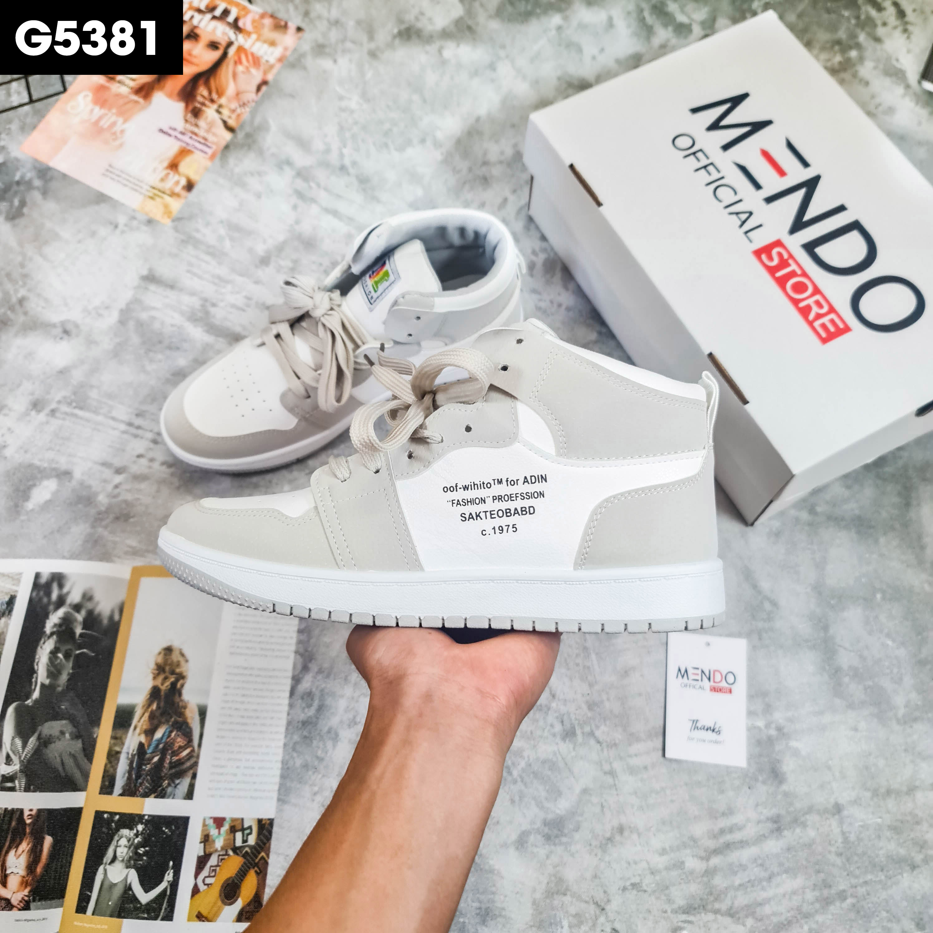Giày Thể Thao Nam MENDO - Giày Sneaker Màu Xám - Xanh, Giày Thể Thao Cao Cổ Cực Chất - G5381