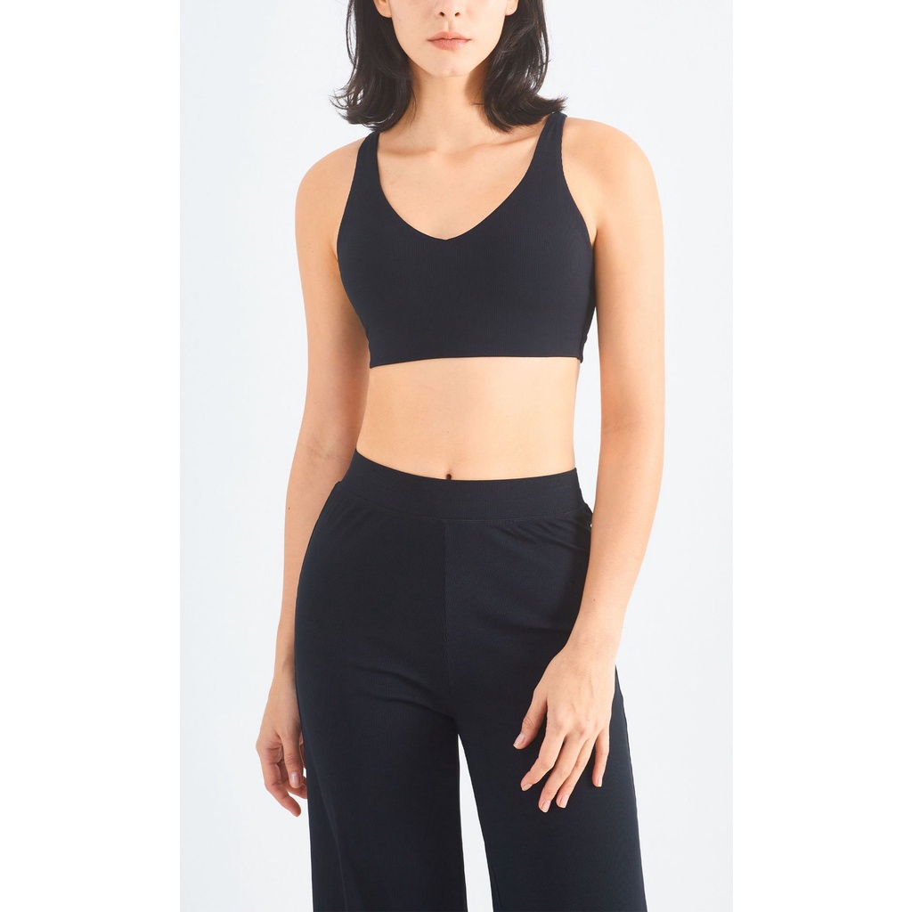 Set đồ nữ tập yoga tập gym PYM SPORT áo croptop và quần ống loe chất liệu thun gân cao cấp - BR053 + Y024