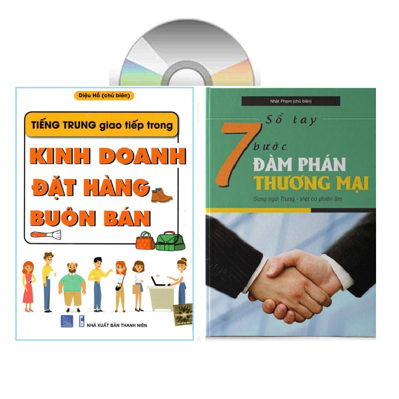 sách-combo 2 sách Tiếng Trung giao tiếp trong Kinh doanh Đặt hàng Buôn bán và Sổ tay 7 bước đàm phán thương mại (Song ngữ Trung - Việt có phiên âm)+DVD tài liệu