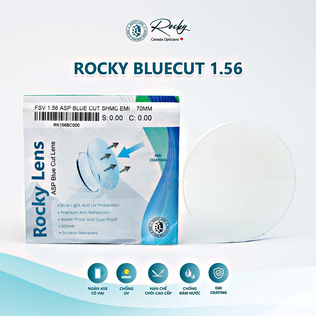 Tròng Kính Rocky Bluecut 1.56 ASP Chống Ánh Sáng Xanh