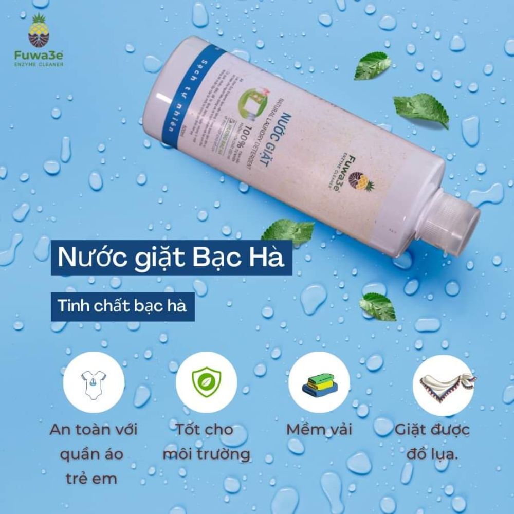 Nước giặt hữu cơ Fuwa3e chuyên giặt lụa hương bạc hà 500ml an toàn cho bé