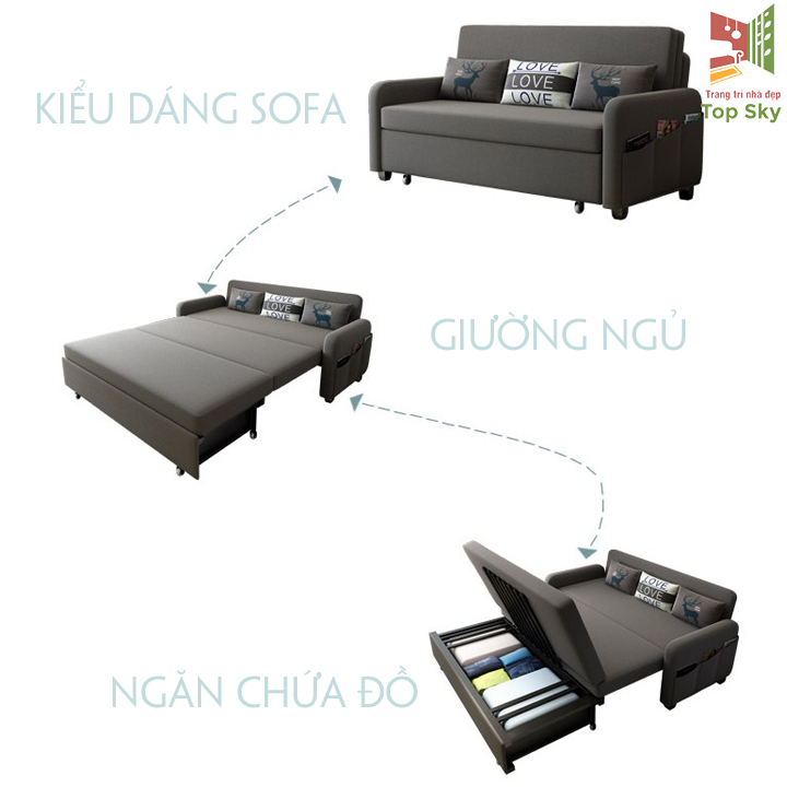 Sofa giường đa năng, Sofa giường gấp gọn 1.9m x 1.9m có ngăn chứa đồ, Giường thông minh xếp thành ghế top267-1