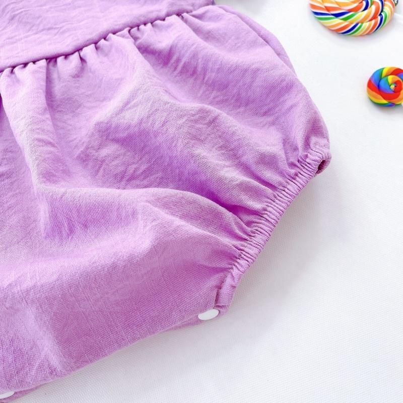Body Yếm Tím Phối Hoa Thô Lụa Xinh Xắn Cho Bé Gái 4-12kg