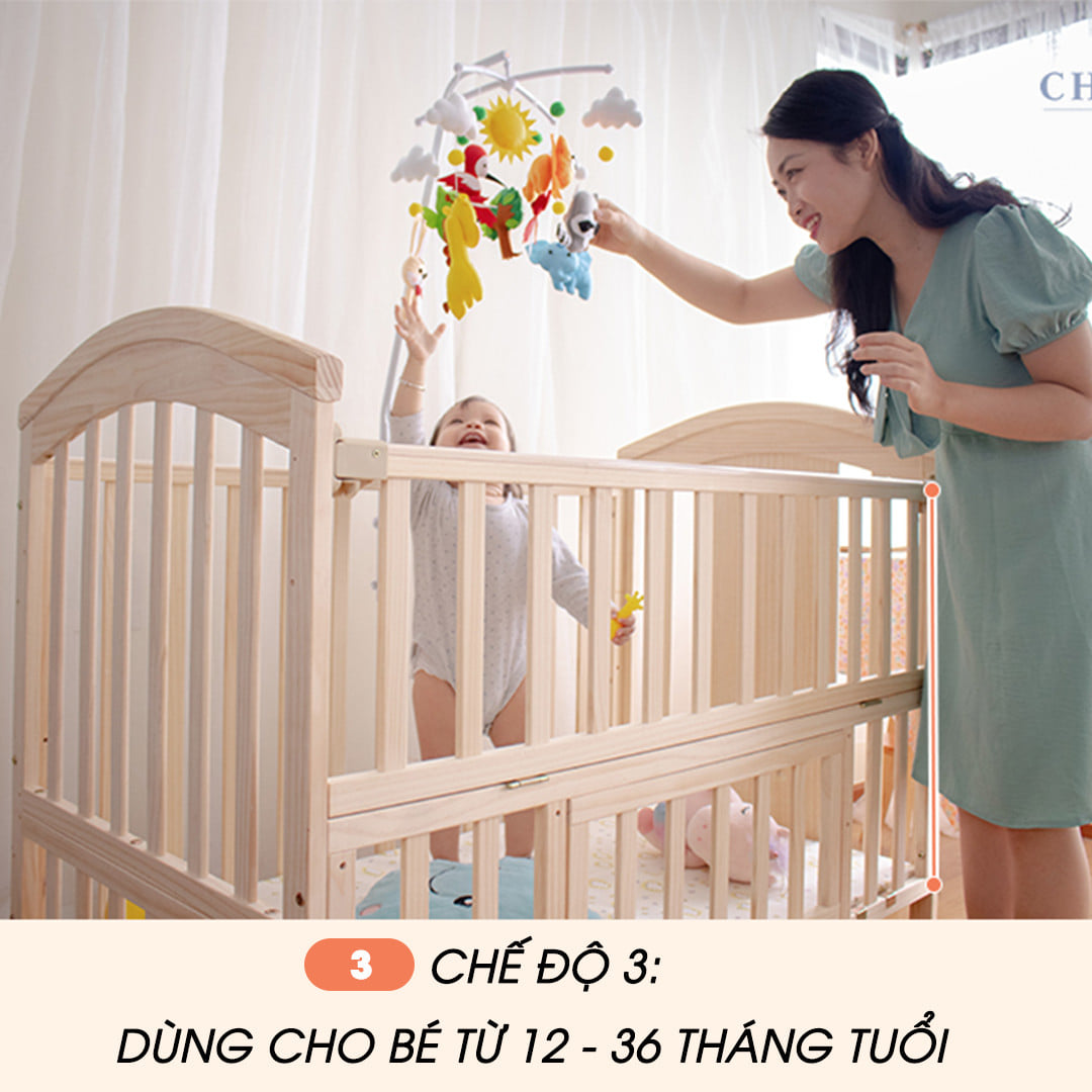 Giường Cũi/ Nôi Cũi Đa Năng Cho Bé 6 Chế Độ Cỡ Lỡn RxDxC (67x120x102) Lọt Lòng 62x114